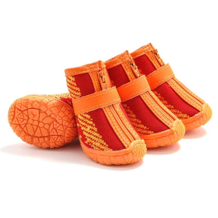 4 PCS / Set Breathable Non-slip Wear-resistant Dog Shoes Pet Supplies, Size: 3.8x4.3cm(Red Orange)-Reluova