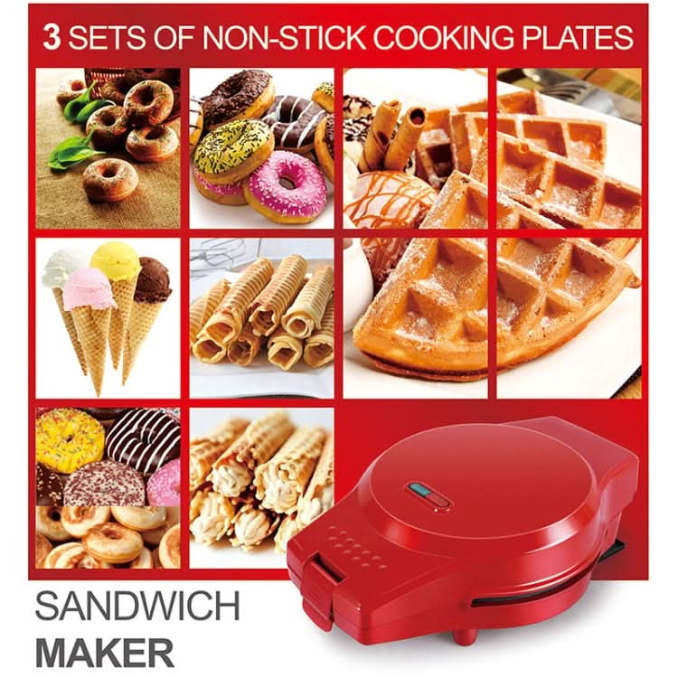 3-in-1 Multi-Function Eleictric Baking Pan Breakfast Maker Donut Sandwich Waffle Maker Pizza Maker, EU Plug-Reluova