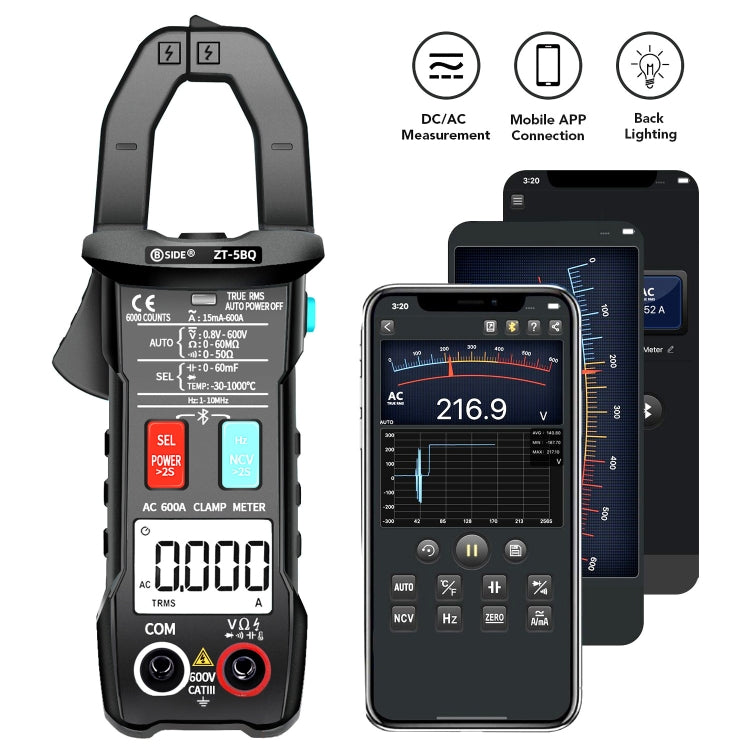 BSIDE  Bluetooth 5.0 6000 Words High Precision Smart AC Clamp Meter Reluova