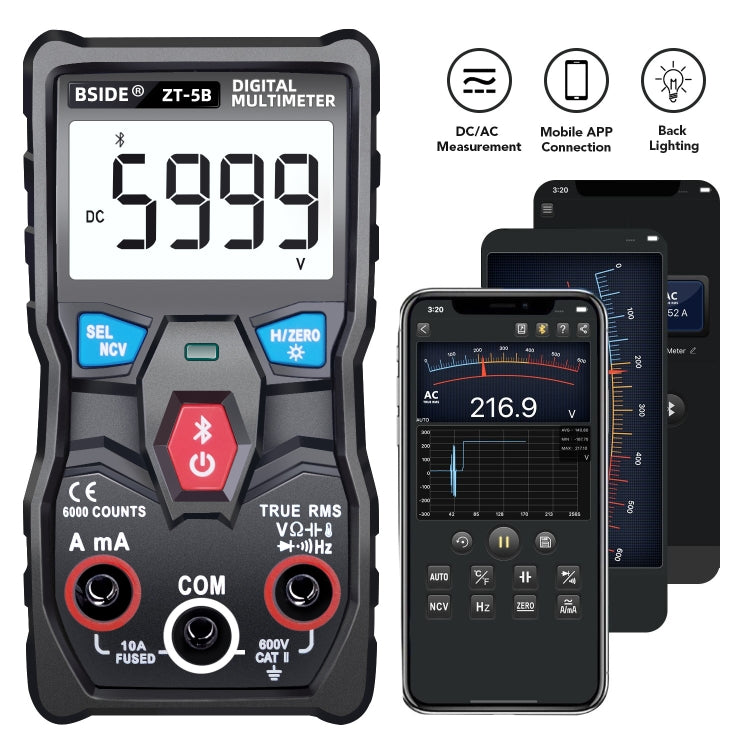 BSIDE ZT-5B Smart Bluetooth 6000 Words Automatic Range Digital Multimeter