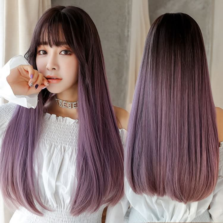 Realistic Long Straight Hair Wig Synthetic Fiber Headgear For Women Reluova