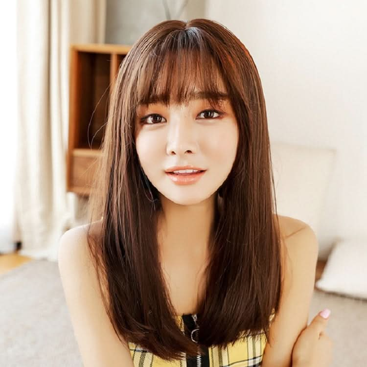 Realistic Long Straight Hair Wig Synthetic Fiber Headgear For Women Reluova