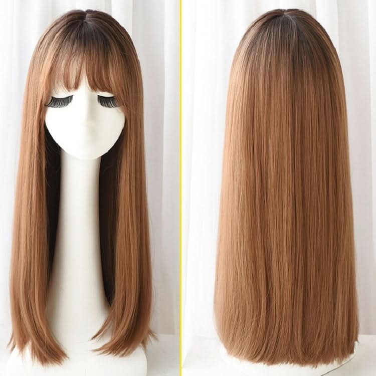 Realistic Long Straight Hair Wig Synthetic Fiber Headgear For Women Reluova