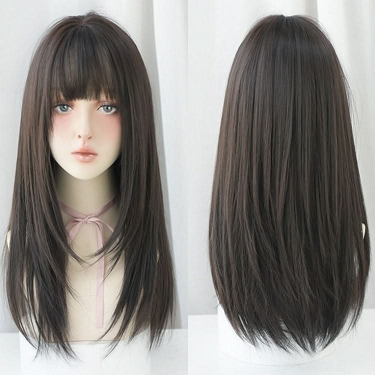 Ladies Long Straight Hair Air Bangs Wig Hair Set Reluova