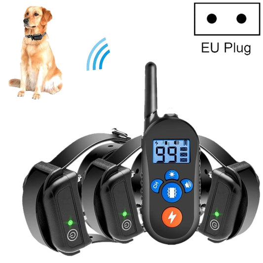 800m Remote Control Electric Shock Bark Stopper Vibration Warning Pet Supplies Electronic Waterproof Collar Dog Training Device, Style:556-3(EU Plug)-Reluova