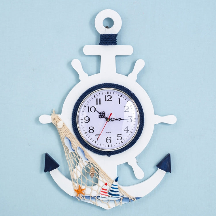 Mediterranean Style Blue And White Rudder Clock Wall Clock Home Living Room Bedroom Decoration Wooden Crafts My Store