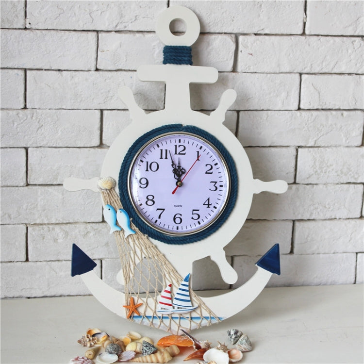 Mediterranean Style Blue And White Rudder Clock Wall Clock Home Living Room Bedroom Decoration Wooden Crafts My Store