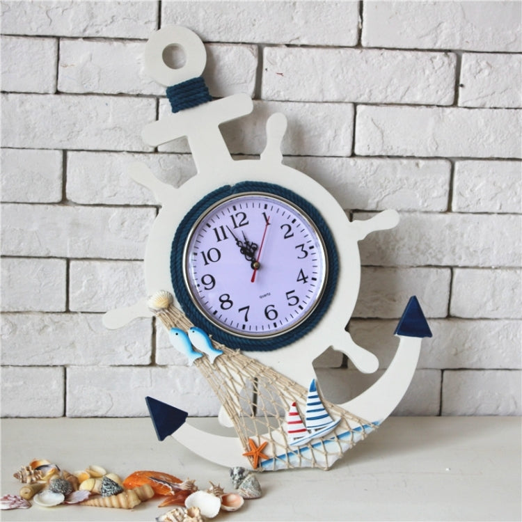 Mediterranean Style Blue And White Rudder Clock Wall Clock Home Living Room Bedroom Decoration Wooden Crafts My Store