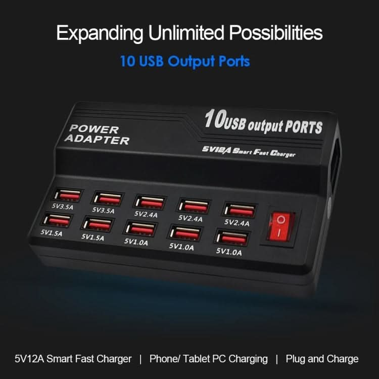 100-240V USB Interface Smart Fast Charge Digital Electronic Charger Multifunctional Charger, US Plug