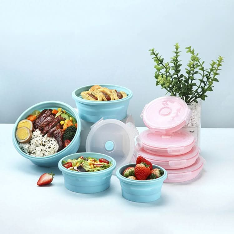 Microwave Portable Folding Lunch Box Round Silicone Lunch Box Random Colour Delivery, Capacity:350ml - Reluova