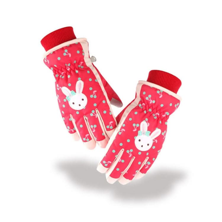 Cartoon Bow Rabbit Pattern Children Ski Gloves Windproof Waterproof Warm Cotton Gloves Reluova