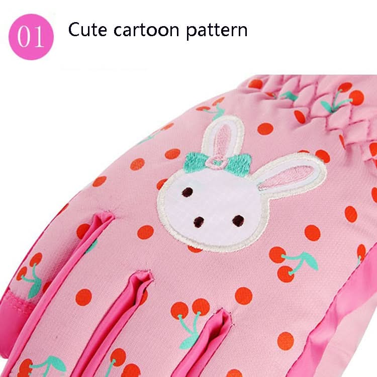 Cartoon Bow Rabbit Pattern Children Ski Gloves Windproof Waterproof Warm Cotton Gloves Reluova