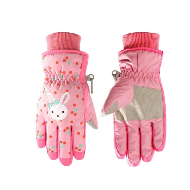 Cartoon Bow Rabbit Pattern Children Ski Gloves Windproof Waterproof Warm Cotton Gloves Reluova