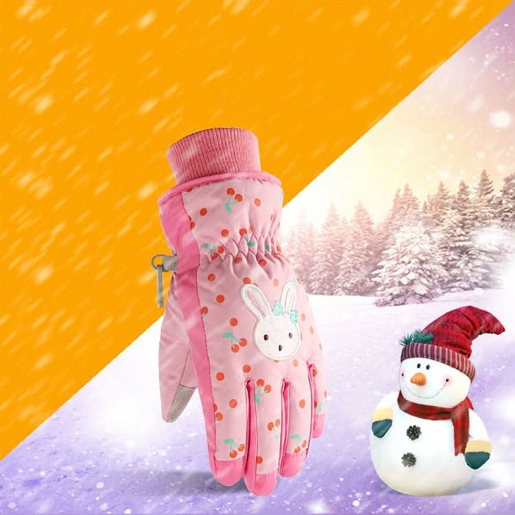 Cartoon Bow Rabbit Pattern Children Ski Gloves Windproof Waterproof Warm Cotton Gloves Reluova