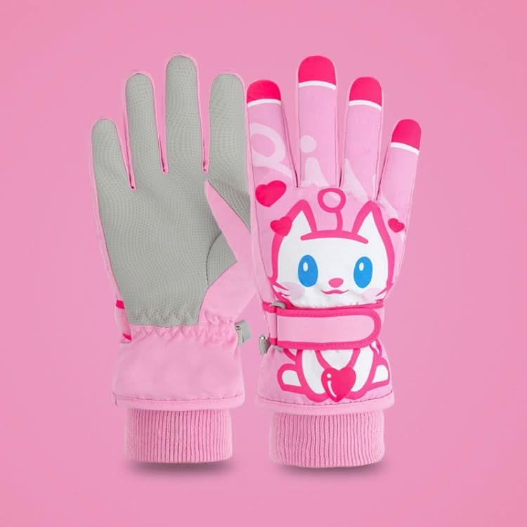 Cartoon Cat Pattern Girls Cute Cotton Gloves Children Ski Windproof and Warm Gloves Non-Slip and Waterproof Riding Gloves Reluova