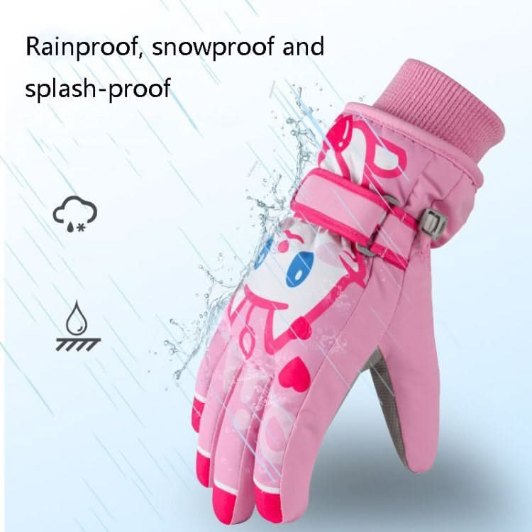 Cartoon Cat Pattern Girls Cute Cotton Gloves Children Ski Windproof and Warm Gloves Non-Slip and Waterproof Riding Gloves Reluova