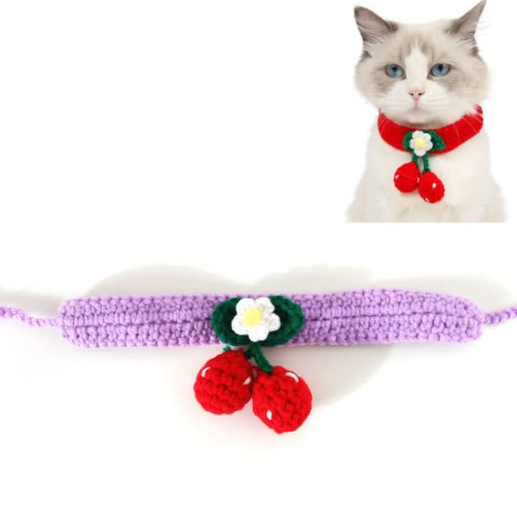 Pet Handmade Knitted Wool Cherry Cat Dog Collar Bib Adjustable Necklace - Reluova