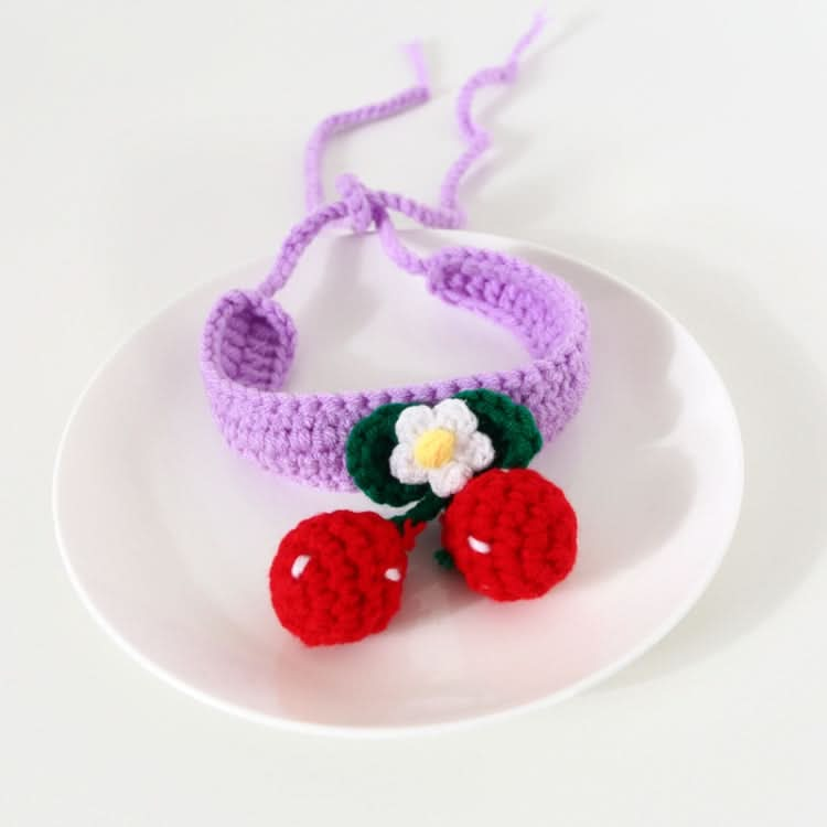 Pet Handmade Knitted Wool Cherry Cat Dog Collar Bib Adjustable Necklace - Reluova