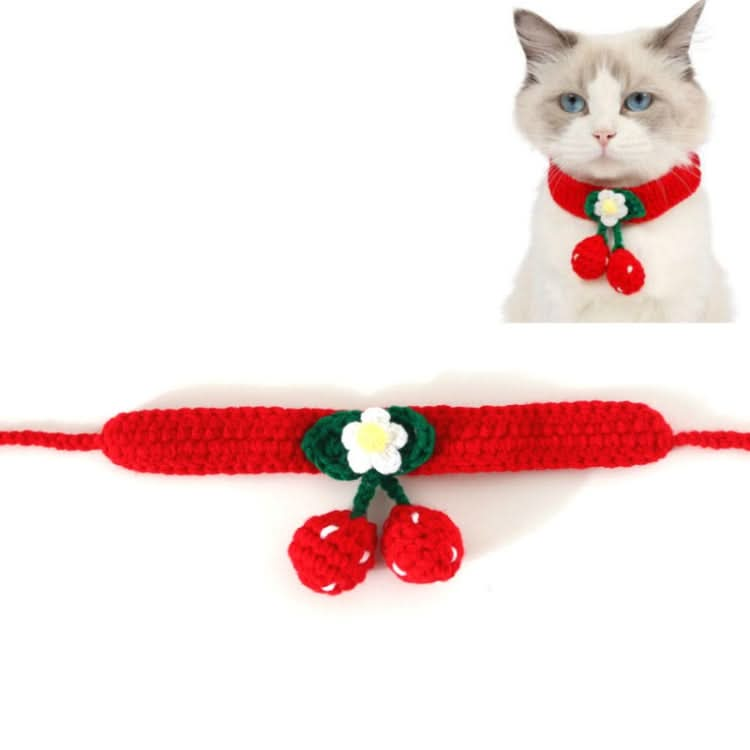 Pet Handmade Knitted Wool Cherry Cat Dog Collar Bib Adjustable Necklace - Reluova