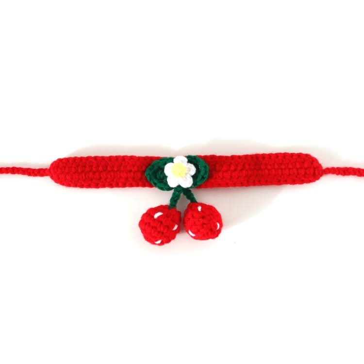 Pet Handmade Knitted Wool Cherry Cat Dog Collar Bib Adjustable Necklace - Reluova