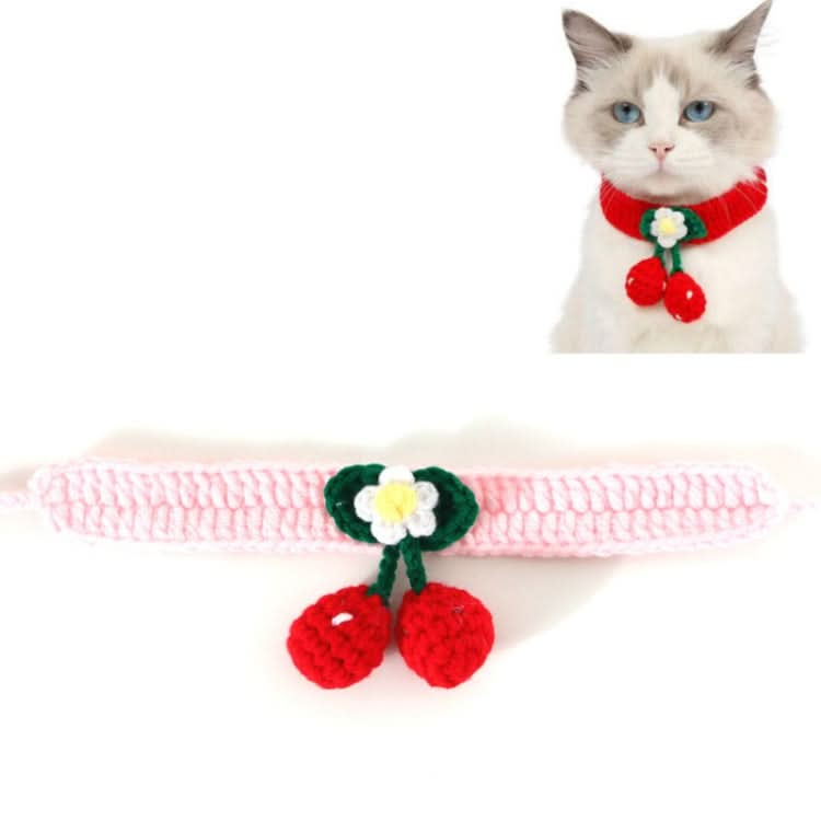 Pet Handmade Knitted Wool Cherry Cat Dog Collar Bib Adjustable Necklace - Reluova