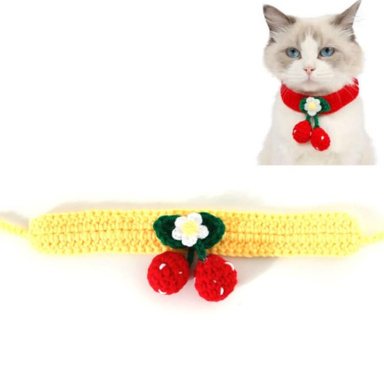 Pet Handmade Knitted Wool Cherry Cat Dog Collar Bib Adjustable Necklace - Reluova