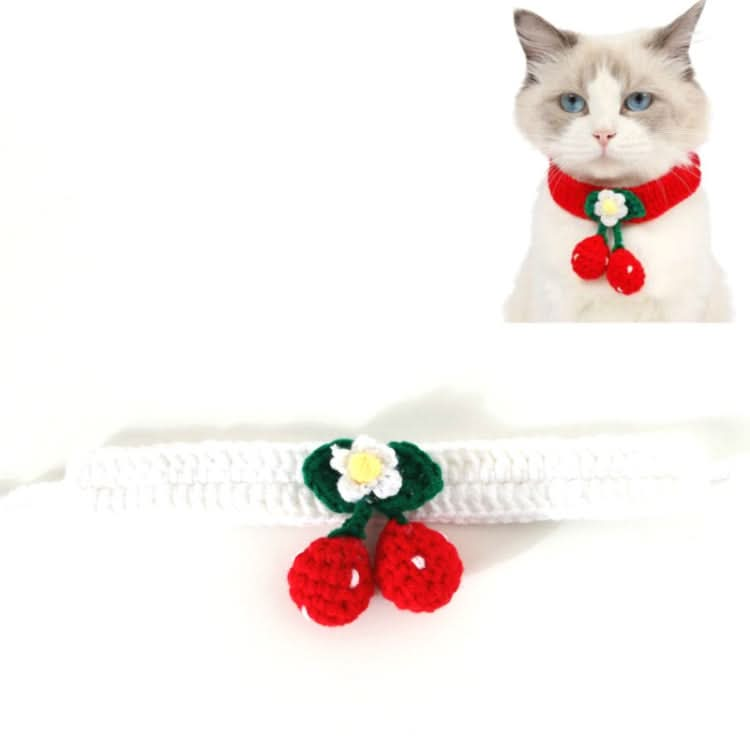 Pet Handmade Knitted Wool Cherry Cat Dog Collar Bib Adjustable Necklace - Reluova