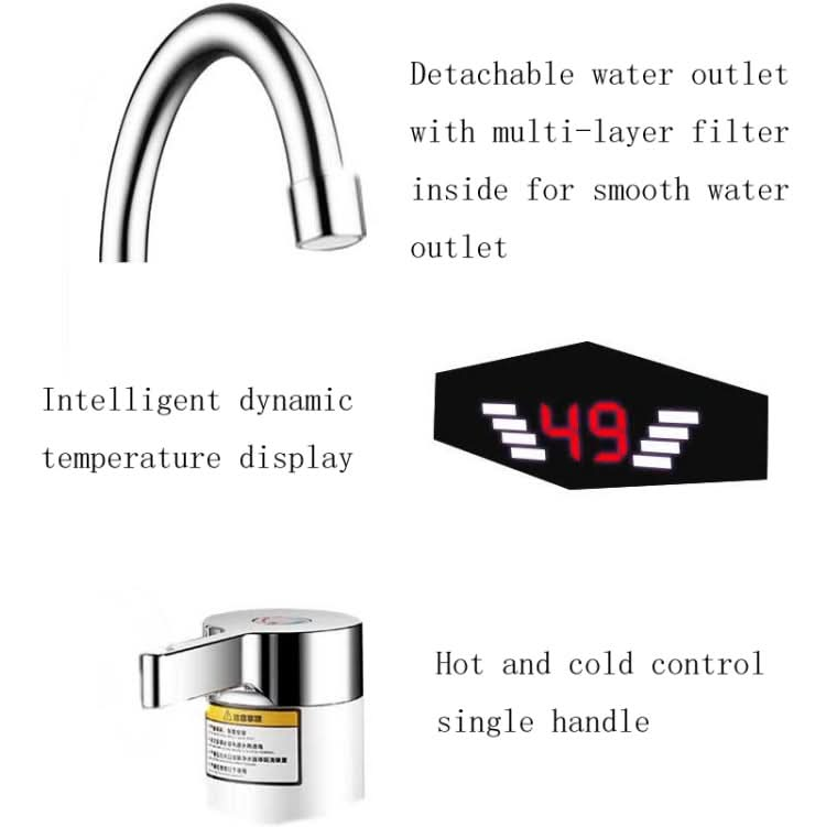 Dynamic Digital Display Instant Heating Electric Hot Water Faucet Kitchen&Domestic Hot&Cold Water Heater EU Plug - Reluova