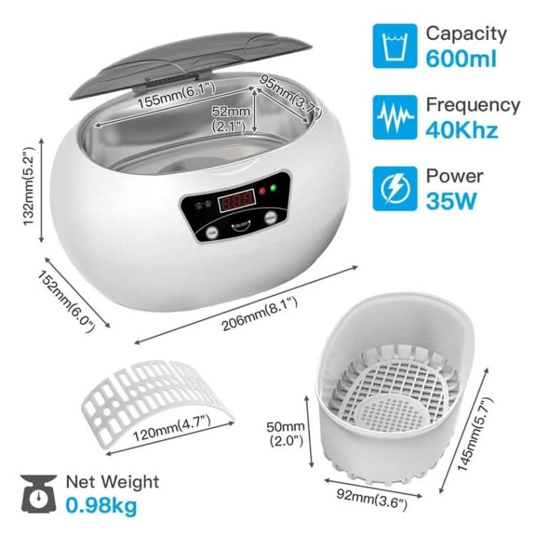 35W 600ml Mini Ultrasonic Cleaner Glasses Jewelry Household Ultrasonic Cleaner-Reluova