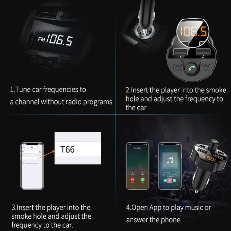 T66 Car Bluetooth Car Charger Cigarette Lighter MP3 Player Hands-Free Car FM Transmitter ÎҵÄÉ̵ê