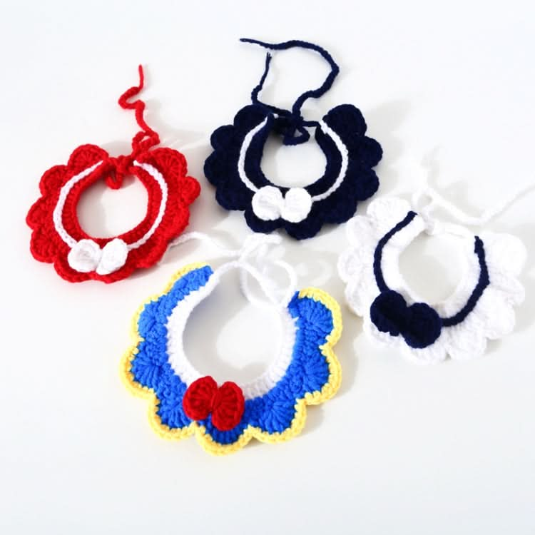 Handmade Woolen Knitting Adjustable Flower Bow Knot Cat Dog Bib Accessories Collar - Reluova