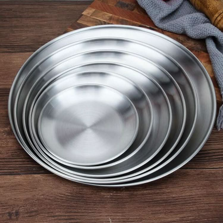 Stainless Steel Thickened Round Plate Cafe Tray Fruit Cake Plate Bone Plate Dish Shallow Plate - Reluova