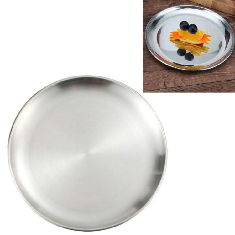 Stainless Steel Thickened Round Plate Cafe Tray Fruit Cake Plate Bone Plate Dish Shallow Plate - Reluova