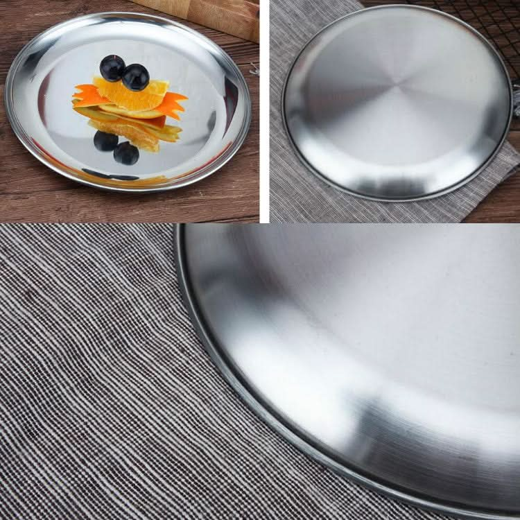 Stainless Steel Thickened Round Plate Cafe Tray Fruit Cake Plate Bone Plate Dish Shallow Plate - Reluova