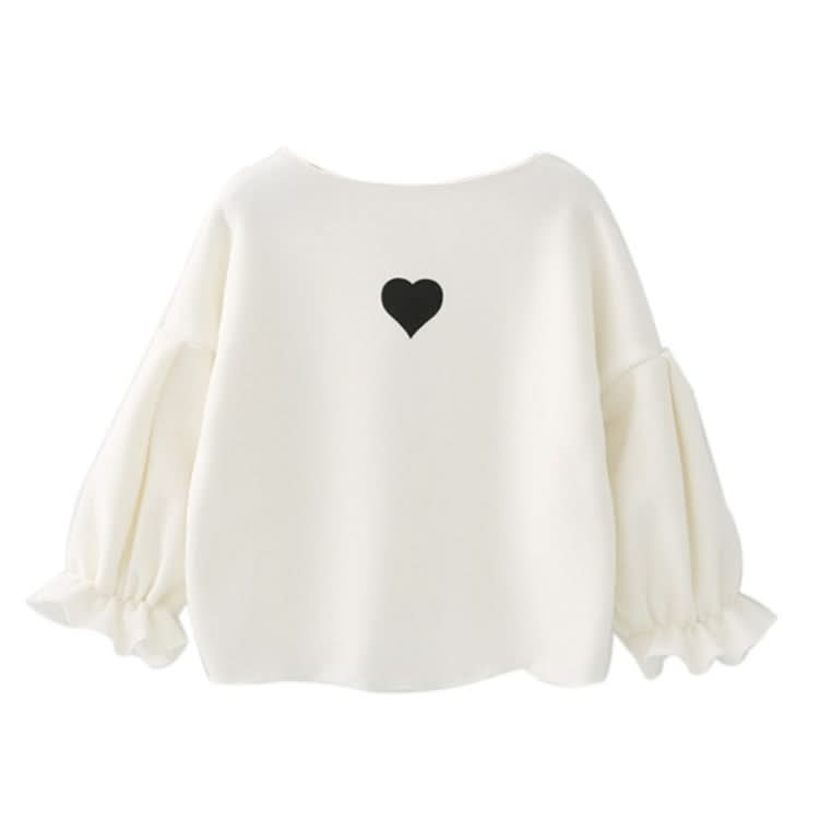 Autumn and Winter Warm Cute Puff Sleeve Top Heart-shaped Embroidered Sweatshirt Girls Tops Reluova