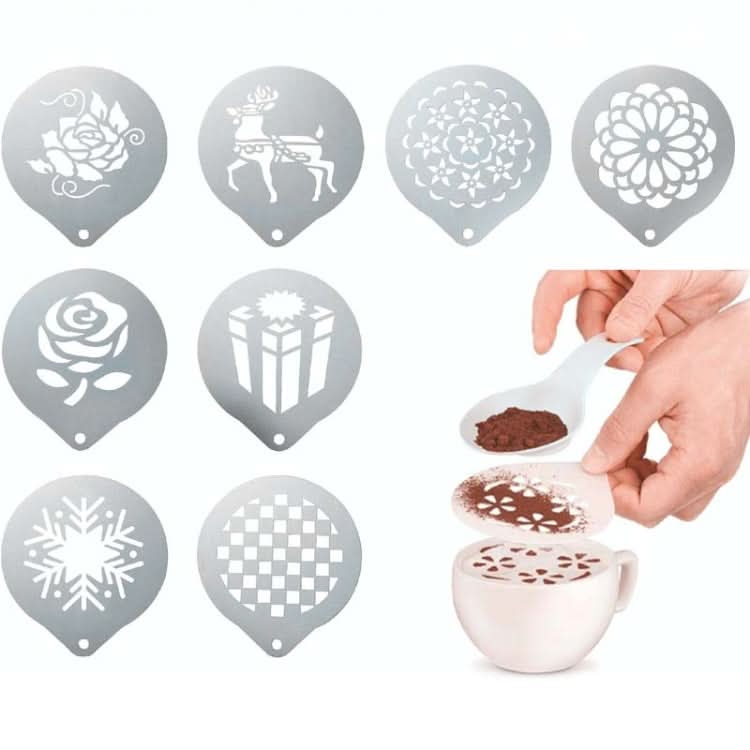 6 PCS Stainless Steel Garland Mold Fancy Coffee Printing Model Coffee Milk Foam Spray Pattern Template Random Style Delivery-Reluova