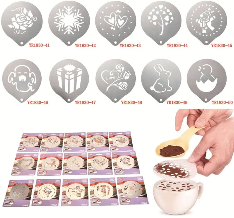 6 PCS Stainless Steel Garland Mold Fancy Coffee Printing Model Coffee Milk Foam Spray Pattern Template Random Style Delivery-Reluova