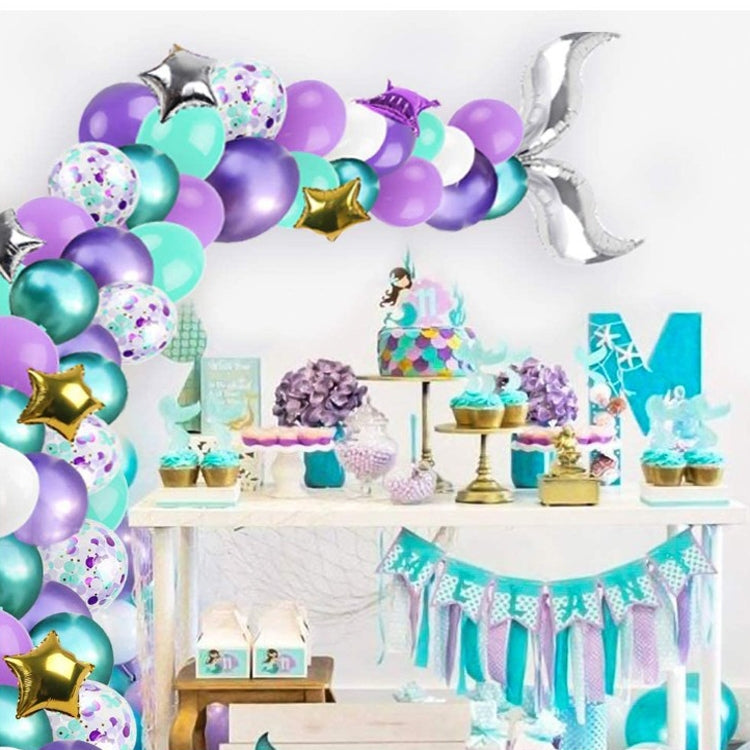 Golden Square Piece Confetti Balloon Set Ocean Theme Mermaid Party Balloon Decoration Set