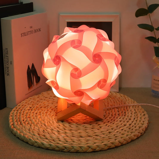 Creative Bedroom Bedside Night Light USB Round Romantic Room Decoration Lamp with Wood Base