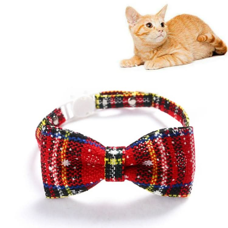 Snowflake Christmas Red Plaid Adjustable Pet Bow Tie Collar Bow Knot Cat Dog Collar - Reluova