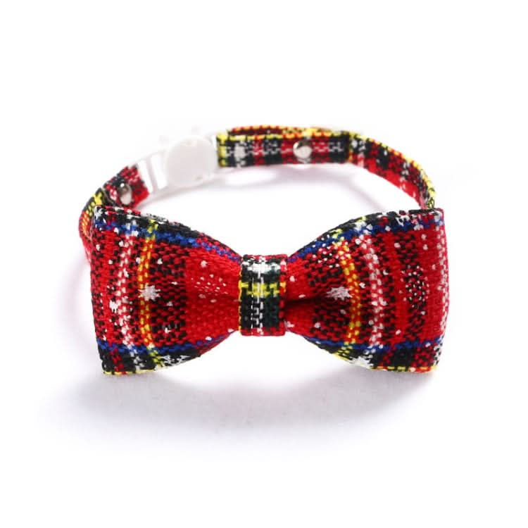 Snowflake Christmas Red Plaid Adjustable Pet Bow Tie Collar Bow Knot Cat Dog Collar - Reluova