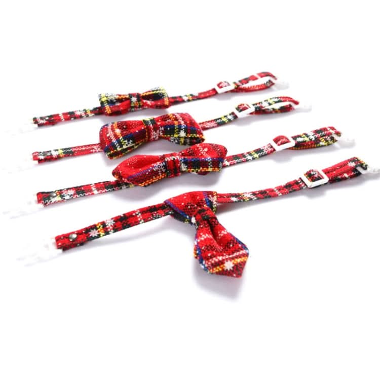 Snowflake Christmas Red Plaid Adjustable Pet Bow Tie Collar Bow Knot Cat Dog Collar - Reluova