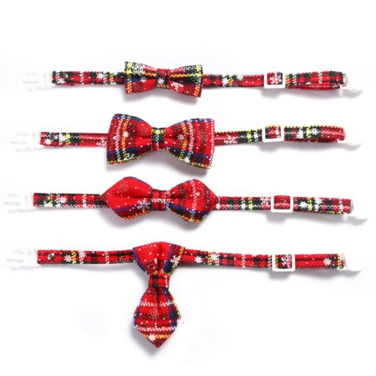 Snowflake Christmas Red Plaid Adjustable Pet Bow Tie Collar Bow Knot Cat Dog Collar - Reluova