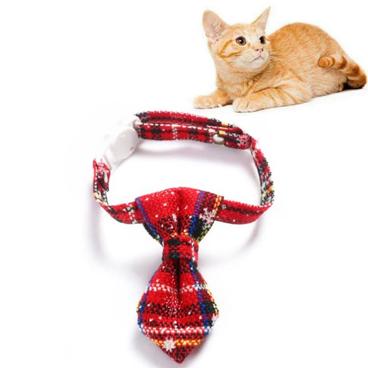 Snowflake Christmas Red Plaid Adjustable Pet Bow Tie Collar Bow Knot Cat Dog Collar - Reluova