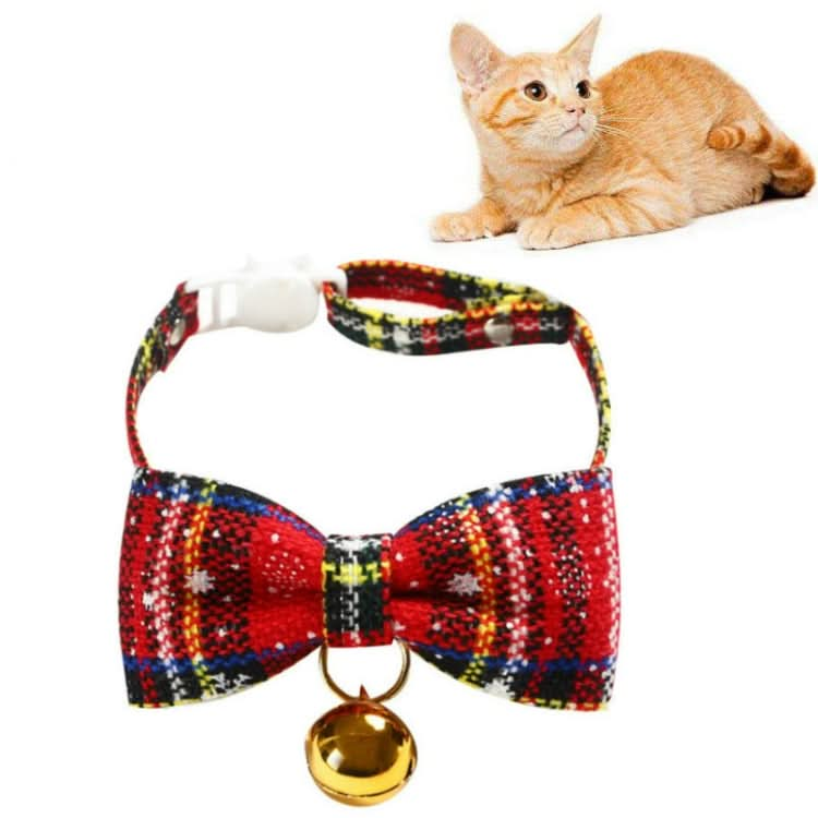 Snowflake Christmas Red Plaid Adjustable Pet Bow Tie Collar Bow Knot Cat Dog Collar - Reluova