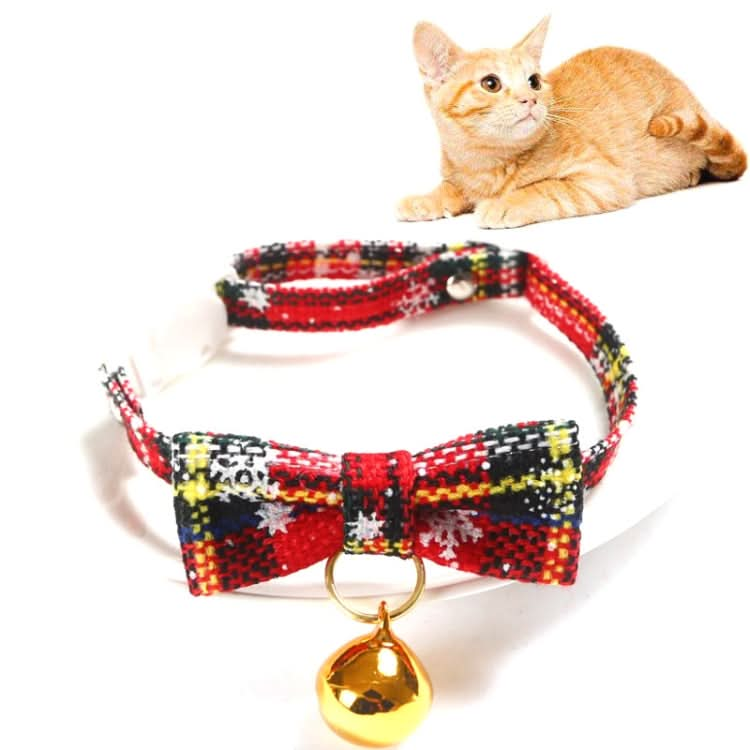 Snowflake Christmas Red Plaid Adjustable Pet Bow Tie Collar Bow Knot Cat Dog Collar - Reluova