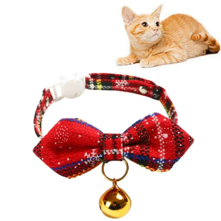 Snowflake Christmas Red Plaid Adjustable Pet Bow Tie Collar Bow Knot Cat Dog Collar - Reluova