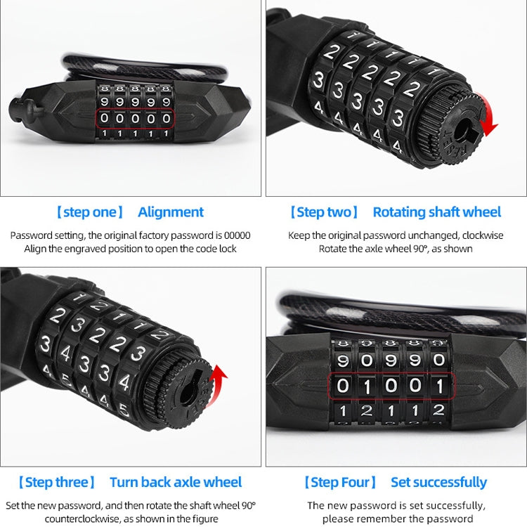 Bicycle Anti-Theft Code Lock Five-Digit Bicycle Lock Portable Bold And Long Steel Cable With Bracket Car Lock Reluova