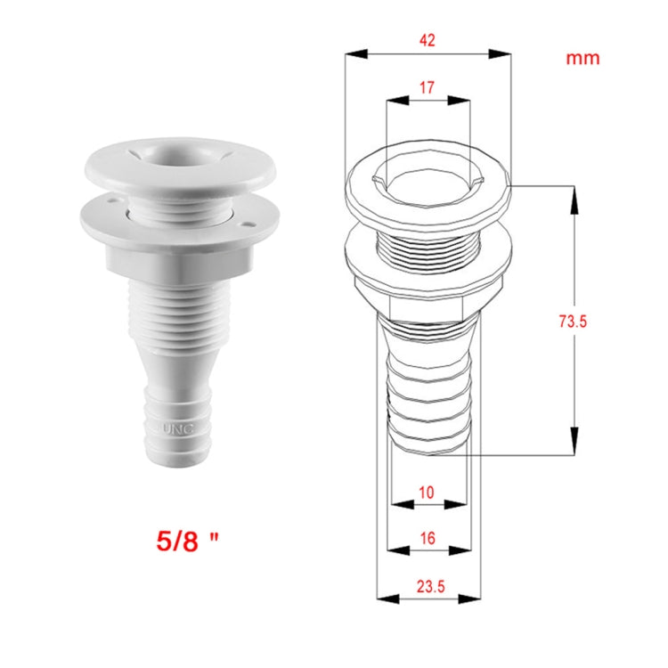 5/8 inch Plastic Thru-Hull Bilge Fitting For Bilge Pump Drain or Vent Hose Fitting for Boats Marine Yacht Sail Camper Truck