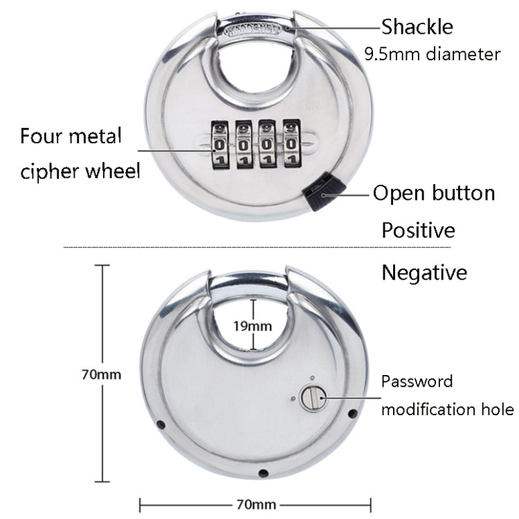 Stainless Steel Password Padlock 304 Waterproof And Rust-Proof Outdoor Courtyard Door Cabinet Lock Round Cake Lock My Store